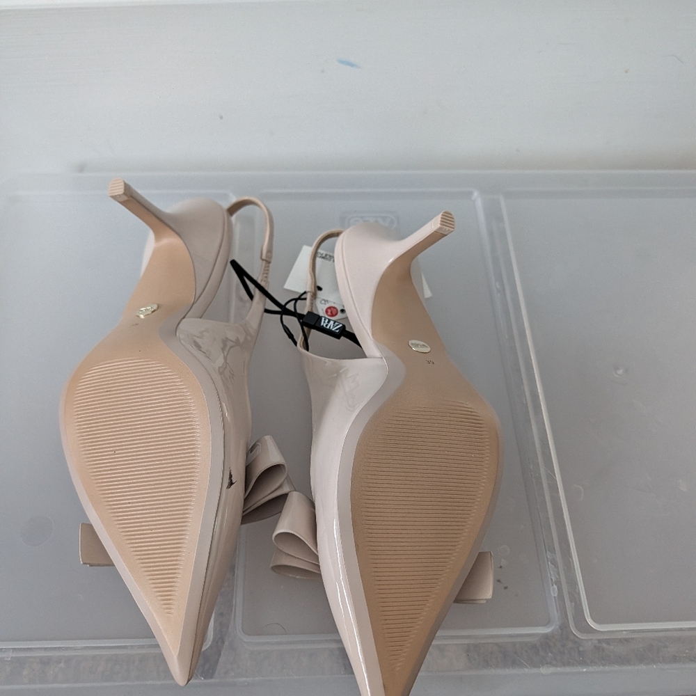 Zara Cream Bow Slingback Heels - Picture 4 of 5